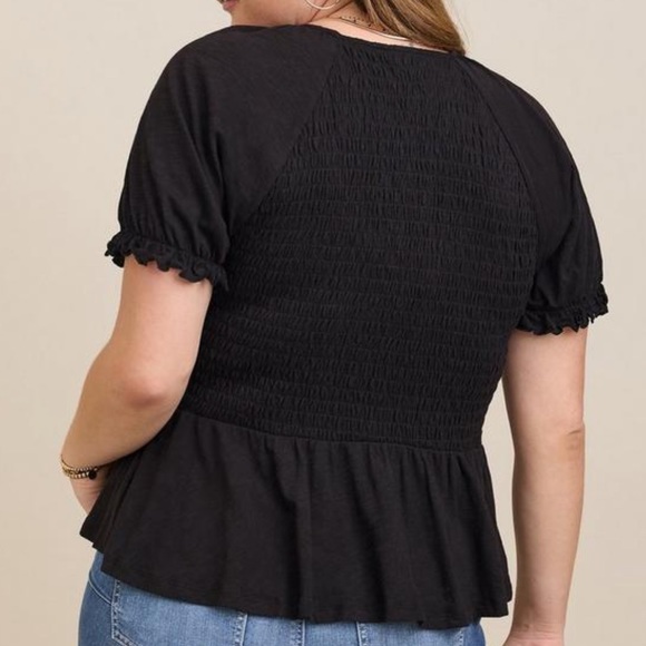 Cotton Modal Slub Smocked Short Sleeve Babydoll - Picture 4 of 5